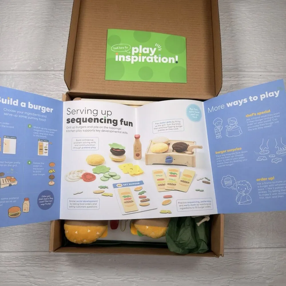 KiwiCo Kiwi Co Build-a-Burger Grill Pretend Play Wooden Toy Set New Ages 3+